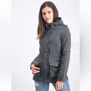 Eden Society Stitch Fix Holly Cargo Jacket Blue Grey Hooded Zip Cinch Waist  S